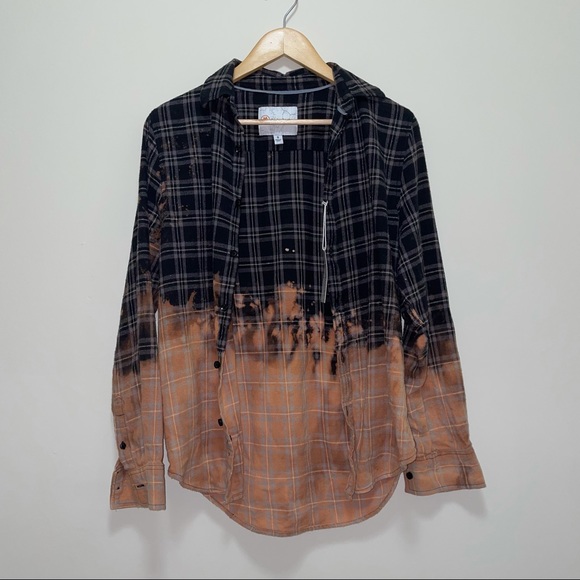 Hand Crafted Tops - NWT Hand-Dyed Bleach Dye Flannel